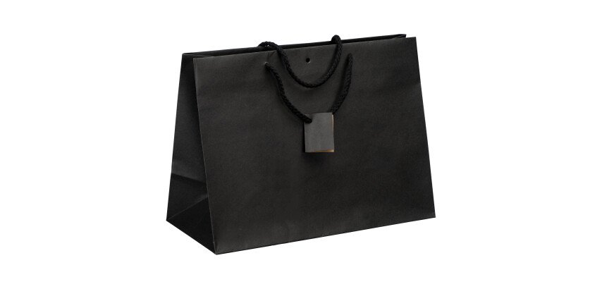 Shopping bag in kraft paper intense black with cords as handles 29 x 39 x 18 cm - pack of 10