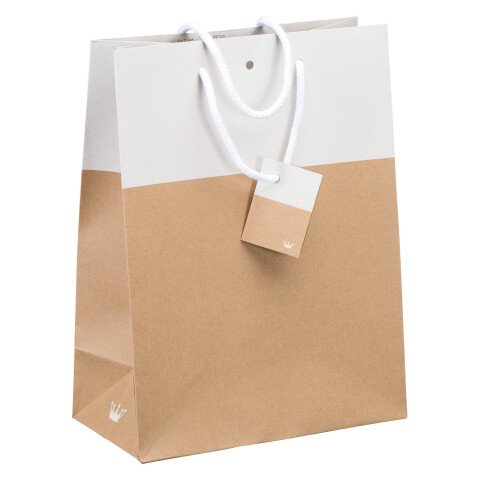 Bolsa de tienda bicolore Luxe asas cuerda 33 x 25 x 13 cm kraft/blanco - pack de 10