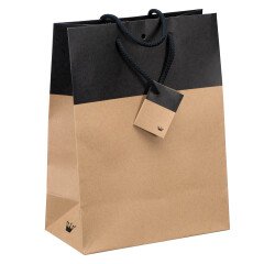 Winkeltas in tweekleurig kraftpapier Luxe met koordjes als handvaten 33 x 25 x 13 cm - pak van 10