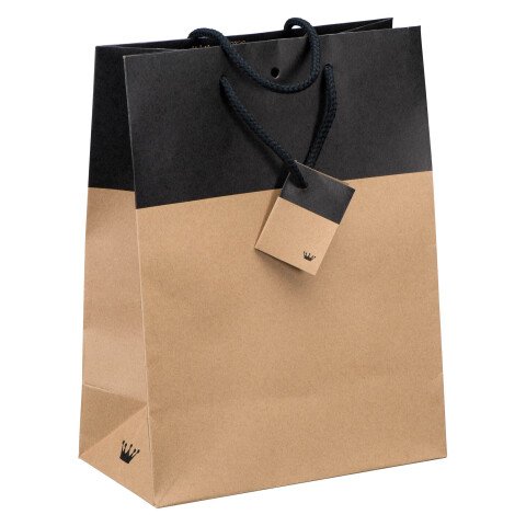 Bolsa de tienda bicolore Luxe asas cuerda 33 x 25 x 13 cm kraft/negro - pack de 10
