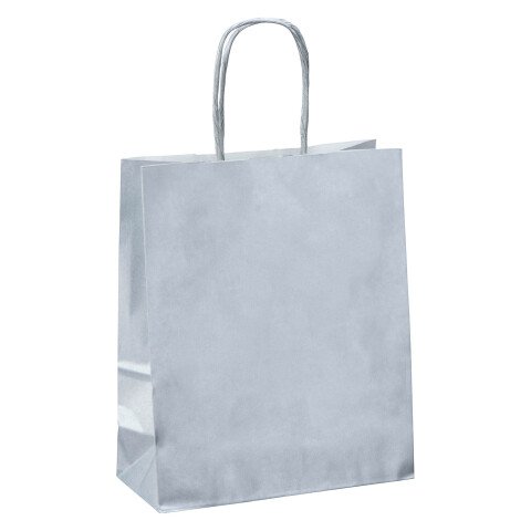 Bolsas tienda kraft asas retorcidas 22 x 18 x 8 cm - 50 bolsas plata