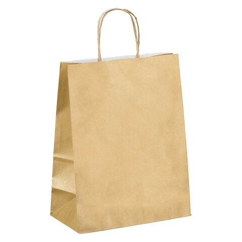 Bolsa de papel kraft asas trenzadas Oro 30 x 23 x 12 cm - Caja de 50