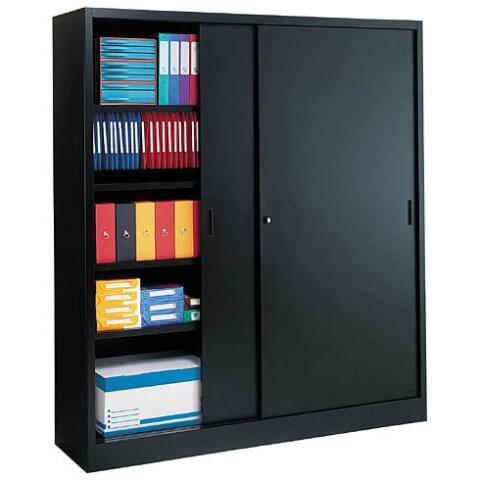 Armario de oficina metálico desmontable Gran volumen Alt. 200 x An.180 cm Negro Puerta corredera