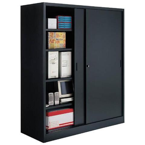 Armario de oficina metálico desmontable Gran volumen Alt. 200 x An.180 cm Negro Puerta corredera