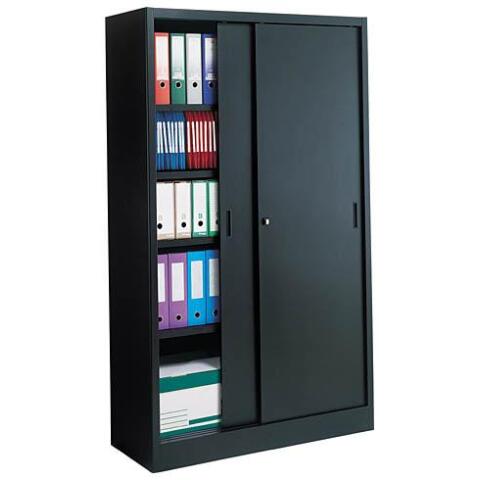 Armario de oficina metálico desmontable Gran volumen Alt. 200 x An.120 cm Negro Puerta corredera