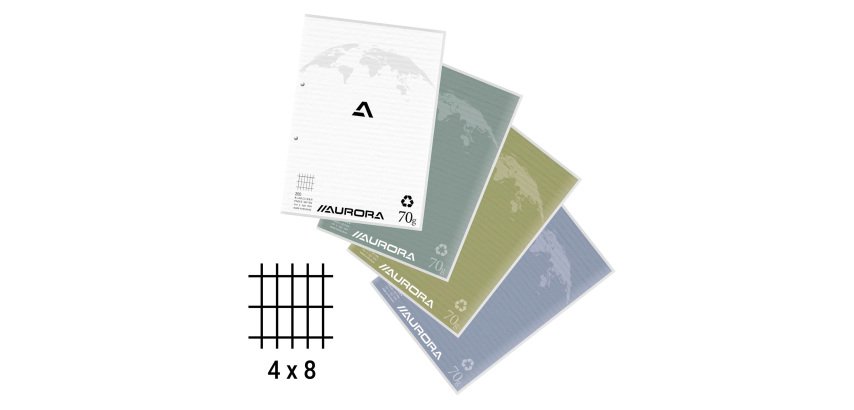 Blocs de cours Splendid recyclé A4 210 x 297 mm - quadrillé 4 x 8 - 100 feuilles