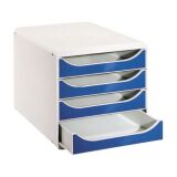 Module de classement Exacompta Big Box coffre gris clair 4 tiroirs bleus