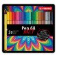 Feutre Stabilo Pen 68 Arty couleurs assorties pointe ogive 1 mm - Boîte de 20