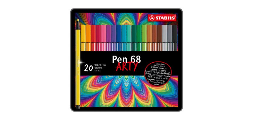 Stylo feutre Stabilo Pen 68, couleurs assorties - Boîte de 20