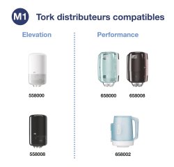 Mini bobine d'essuyage à dévidage central Tork M1 Advanced Plus blanche - Carton de 11