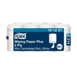 Mini bobine d'essuyage à dévidage central Tork M1 Advanced Plus blanche - Carton de 11
