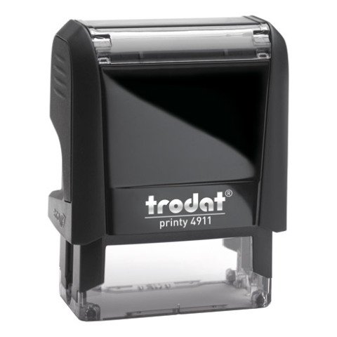 Trodat Printy 4911 sello con texto personalizado 3 líneas 38 x 14 mm monocromo carcasa negra