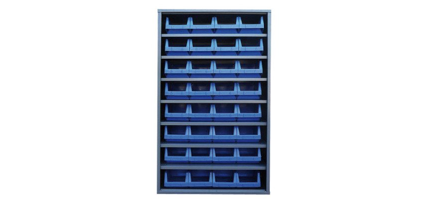 Armoire à bacs sans portes en plastique couleur - 32 bacs