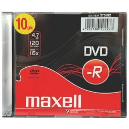 Pack 10 DVD-R 4.7 GB 16X MAXELL en caja Slim