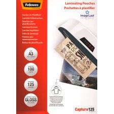 Paquete de 100 fundas de plastificación térmica A3 125 micras Fellowes Glossy