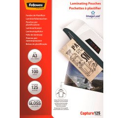 Paquete de 100 fundas de plastificación térmica A3 125 micras Fellowes Glossy