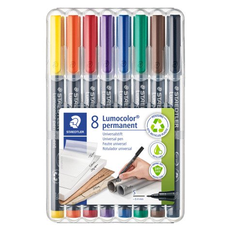 Stift Staedtler Lumocolor 313 "dry safe"-inkt extra fijn - Set van 8 fun kleuren