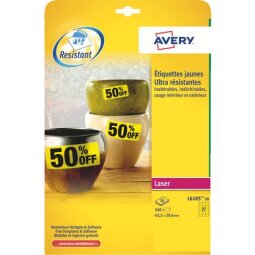 Labels ultra resistant laser 63,5 x 29,6 mm Avery L6105-20 yellow - pack of 540