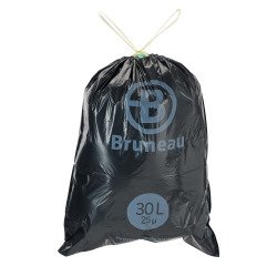 Sac poubelle 50 litres à liens coulissants Bruneau gris - 100 sacs