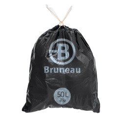 Sac poubelle 50 litres à liens coulissants Bruneau gris - 100 sacs