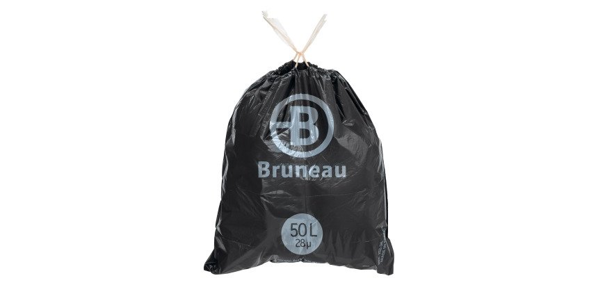 Sac poubelle 50 litres à liens coulissants Bruneau gris - 100 sacs