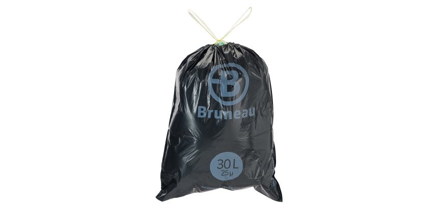 Sac poubelle 30 litres à liens coulissants Bruneau gris - 100 sacs