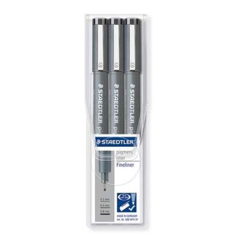 Blíster de 3 Rotuladores calibrados Pigment Liner Staedtler 0,2 mm, 0,4 mm y 0,8 mm