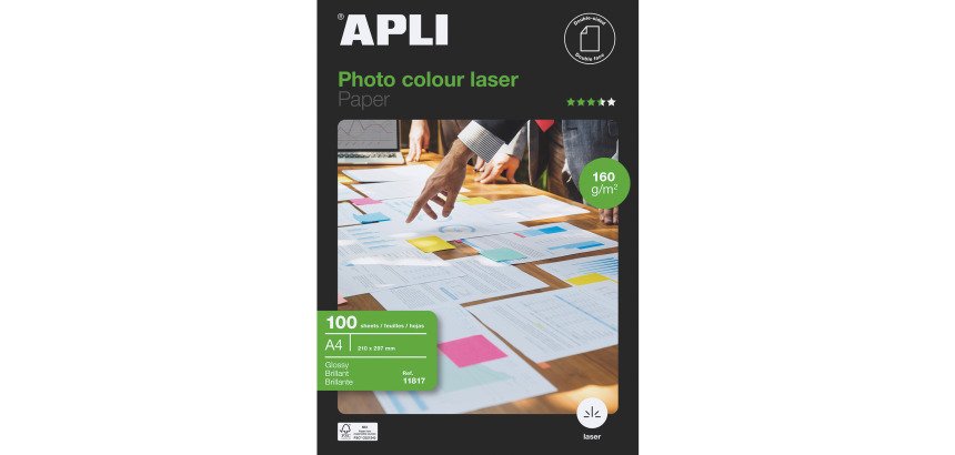 Papel Fotográfico para impresoras láser brillante A4 160 g Apli
