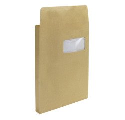 Bolsa con fuelle 3 cm kraft marrón 229 x 324 mm Bruneau 120 g con ventana 50 x 105 mm - Caja de 50