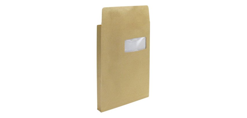 Bruneau - Pochette à soufflet 3 cm kraft brun 229 x 324 mm 120 g avec fenêtre 50 x 105 mm - Boîte de 50