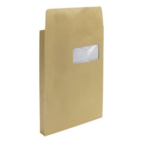 Bolsa con fuelle 3 cm kraft marrón 229 x 324 mm Bruneau 120 g con ventana 50 x 105 mm - Caja de 50