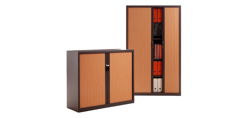 Armario de oficina metálico monobloc Nueva Generación Alt. 105 x An. 80 cm Aluminio Puertas persiana Madera