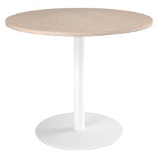 Table ronde Excellens 100 cm plateau chêne clair piètement colonne métal blanc