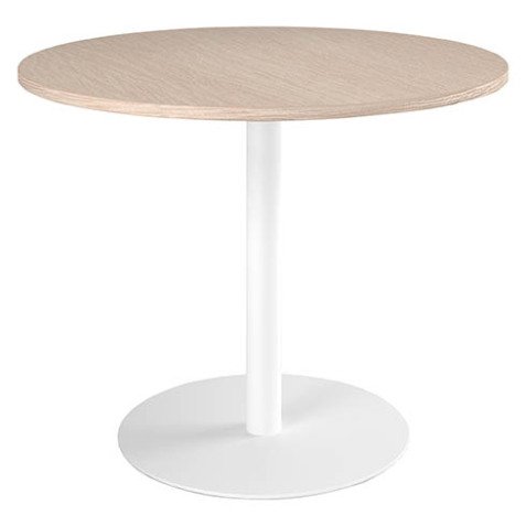 Table ronde 100 cm plateau chêne clair piètement colonne Essens