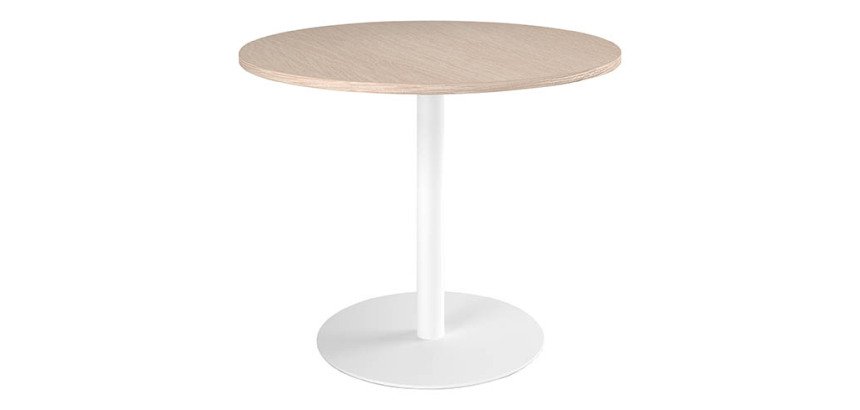 Table ronde 100 cm plateau chêne clair piètement colonne Essens