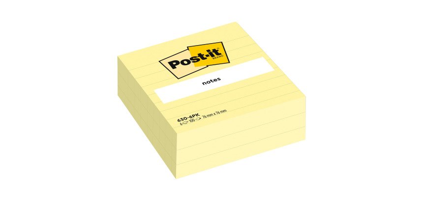 Notes repositionnables jaune ligné Post-it 76 x 76 mm - bloc de 100 feuilles