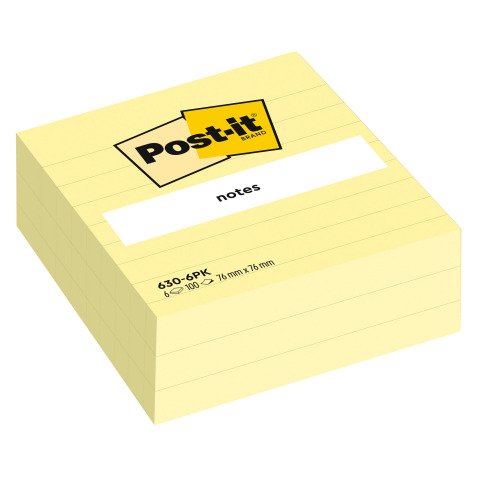 Notes repositionnables jaune ligné Post-it 76 x 76 mm - bloc de 100 feuilles