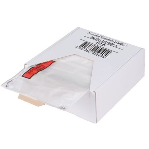 Distribution box for 250 adhesive sleeves "documents inclus" 228 x 120 mm