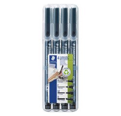 Stylo feutre Staedtler Lumocolor 319 permanent- Étui de 4 pointes assorties