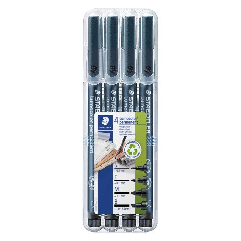 Stylo feutre Staedtler Lumocolor 319 permanent- Étui de 4 pointes assorties