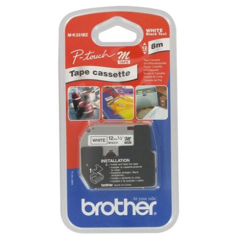 Cinta sin laminar Brother MK 12 mm M-K231 escritura negro sobre blanco