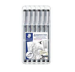 Bolígrafo de punta fina Staedtler Pigment Liner 308, surtido de puntas - Caja de 6