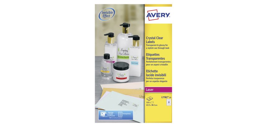 Etiquettes 63,5 x 38,1 mm Avery transparentes brillantes - Boîte de 525