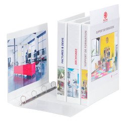 Classeur 4 anneaux cartonné Bruneau personnalisable A4 - Dos 3,5 cm blanc