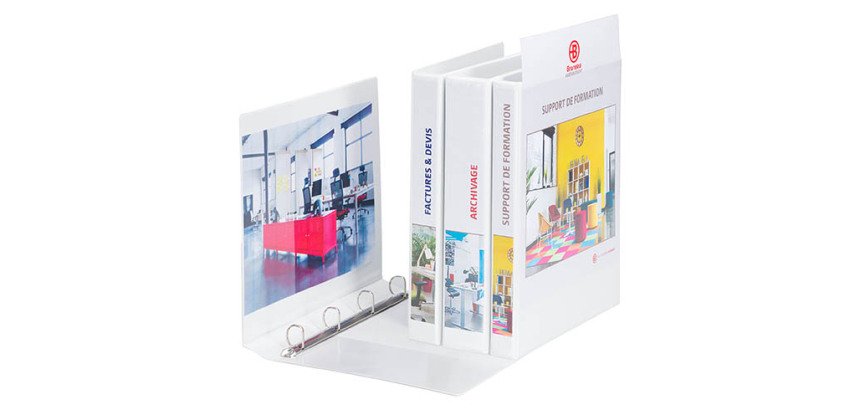 Classeur 4 anneaux cartonné Bruneau personnalisable A4 - Dos 3,5 cm blanc