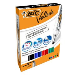 Rotulador de pizarra blanca Bic Velleda 1781 punta biselada - Caja de 4 surtidos