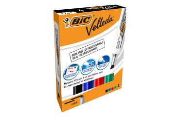 Rotulador de pizarra blanca Bic Velleda 1781 punta biselada - Caja de 4 surtidos
