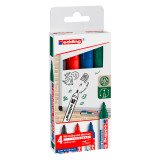 Marqueur effaçable Edding 660 pointe ogive de  1,5 à 3 mm - Pochette de 4 couleurs assorties