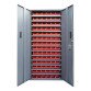 Cupboard with swinging doors in plastic 84 boxes red