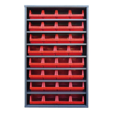 Armoire à bacs sans portes en plastique couleur - 32 bacs